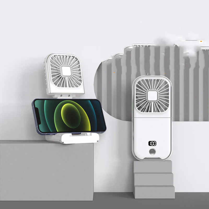 3 in 1 Folding Portable Neck Fan Digital Display Mini Fan with Power Bank & Cellphone Stand