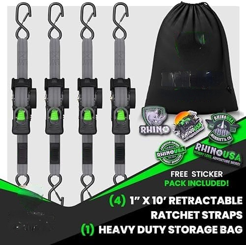 Retractable ratchet Tie down Band (4PK) - 1,209 LBS guaranteed maximum breaking strength! Includes (4) Ultimate 1 
