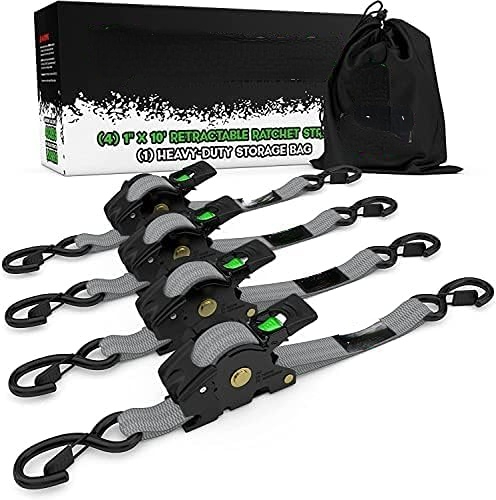 Retractable ratchet Tie down Band (4PK) - 1,209 LBS guaranteed maximum breaking strength! Includes (4) Ultimate 1 