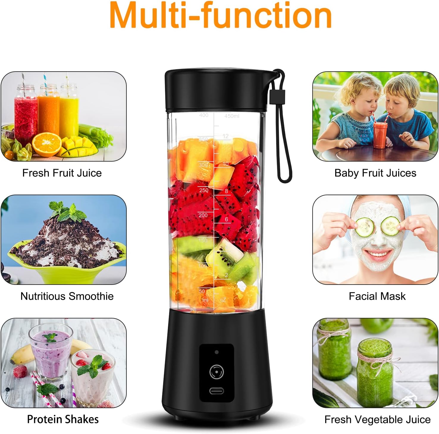 Portable Blender, Personal Mini Blender Smoothies and Shakes USB Rechargeable Juicer Cup Travel Handheld Fresh Juice Blender