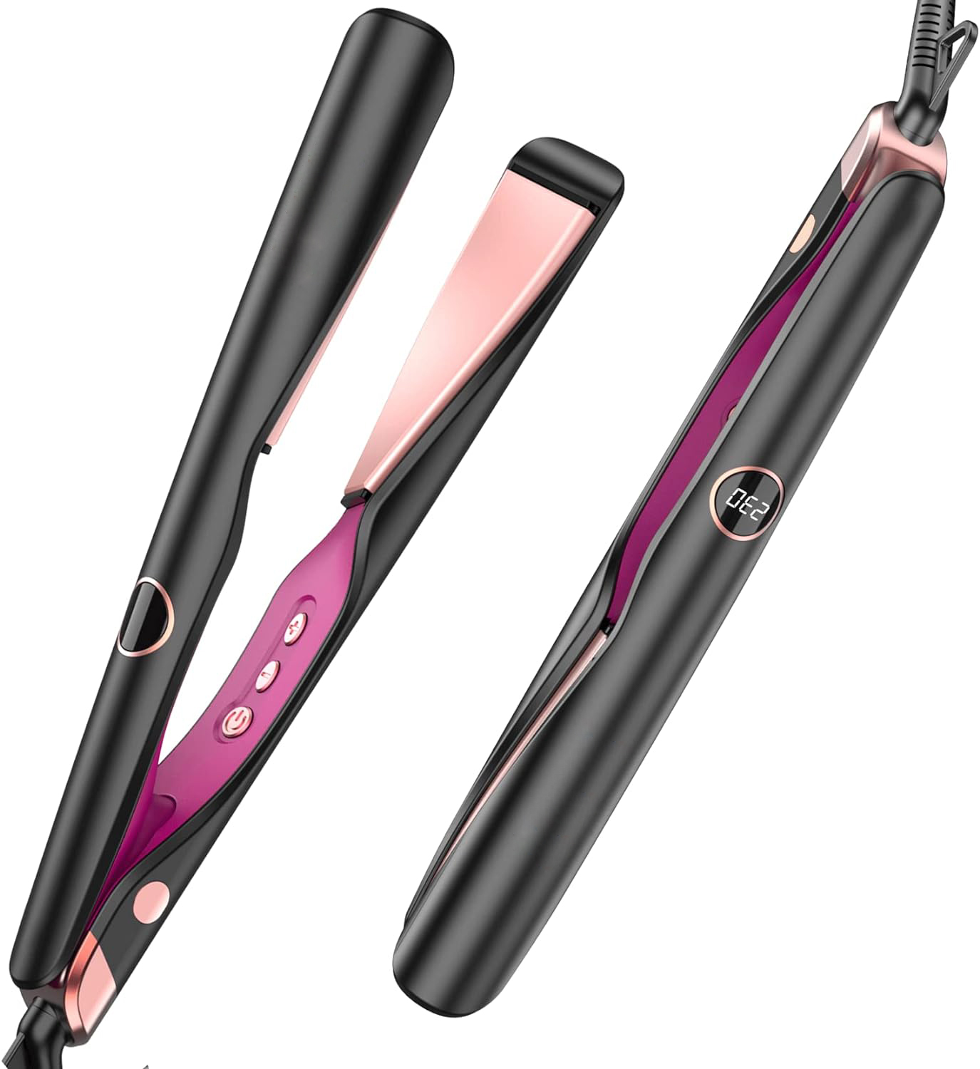 Hair Straightener Flat Curling Iron: Straightener and Curler 2 in 1 - Twist Straightening Curling Iron Combo for Curl Wave Straighten Women Hair - 1 Inch Dual Voltage