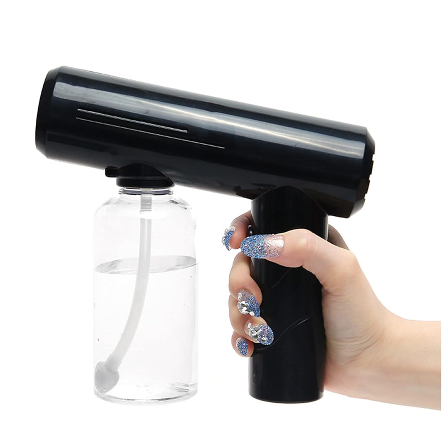 Mini Disinfectant Spray Gun Alcohol Spary Bottle Gun Barber Nano Spray Gun Mist Sprayer Sanitizer Gun Cordless Fogger Electric Atomizer Sprayer for Indoor Outdoor 8.8 OZ Black