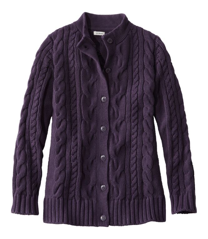 Women's Double L® Cable Sweater, Button-Front Cardigan