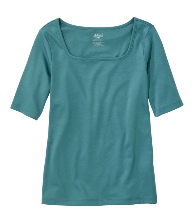 Women's Pima Cotton Tee, Soft Squareneck Elbow-Sleeve