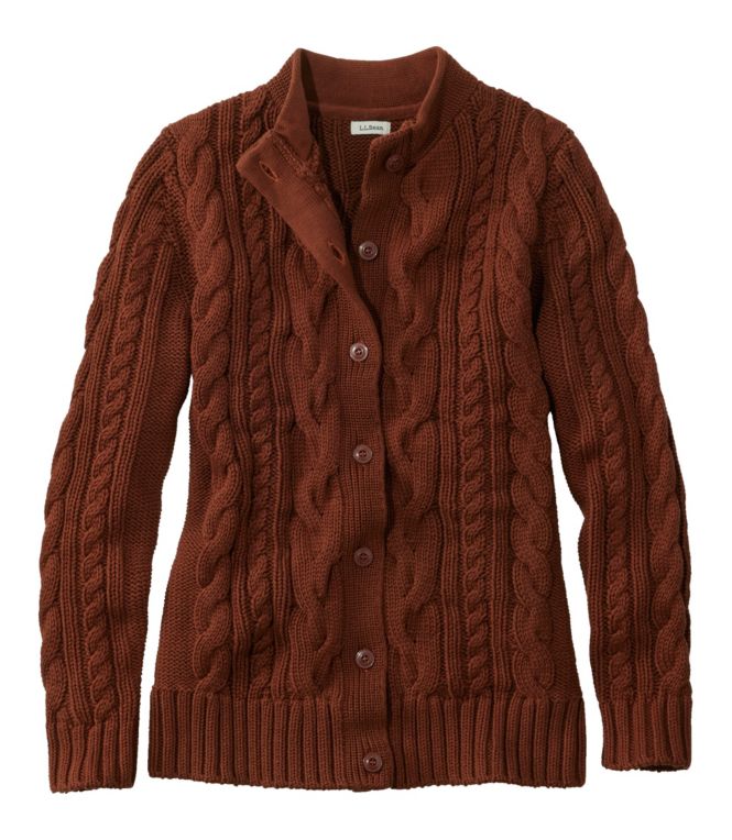 Women's Double L® Cable Sweater, Button-Front Cardigan