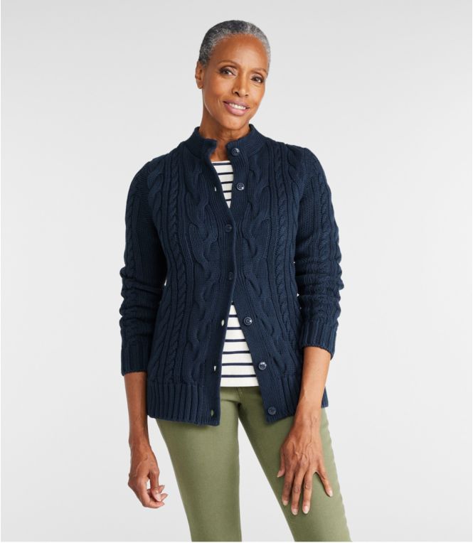 Women's Double L® Cable Sweater, Button-Front Cardigan