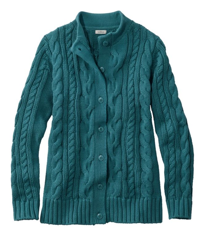 Women's Double L® Cable Sweater, Button-Front Cardigan