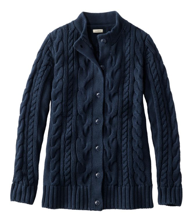 Women's Double L® Cable Sweater, Button-Front Cardigan