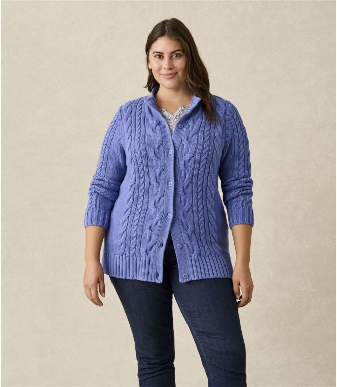 Women's Double L® Cable Sweater, Button-Front Cardigan