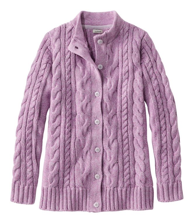 Women's Double L® Cable Sweater, Button-Front Cardigan
