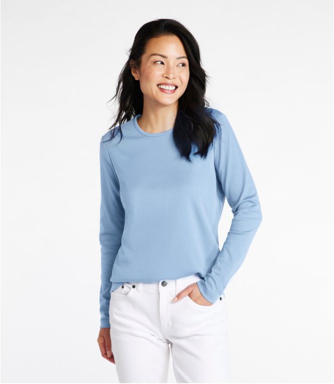 Women's Pima Cotton Tee, Long-Sleeve Crewneck