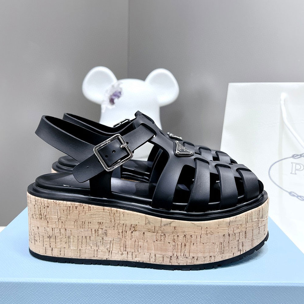 Prada   Rubber Wedge With Thick Sole Sandals Slide (Replica) - Ultra-Collectible