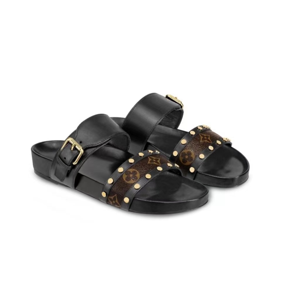 Louis Vuitton LV Bom Dia Leather Slide Sandals  (Replica) - Ultra-Collectible