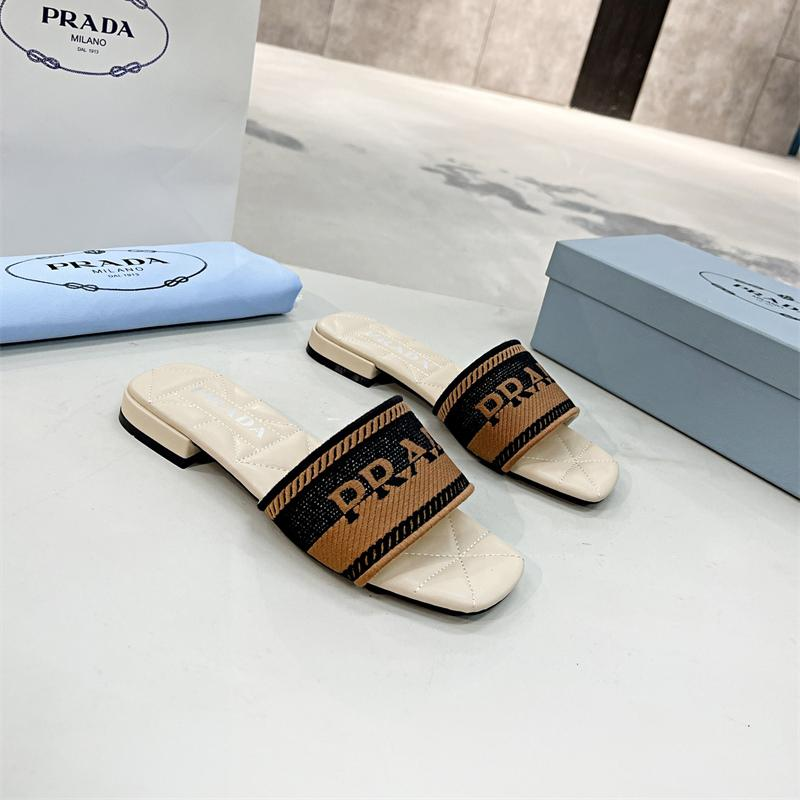 Prada Logo EmbroideryFashion Sandals Slide Sandal (Replica) - Ultra-Collectible