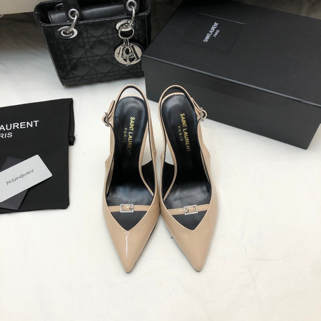 Saint Laurent YSL Patent Leather Buckle High Heel 10.5CM Slide Sandal (Replica) - Ultra-Collectible