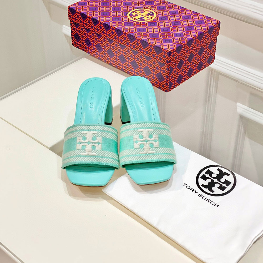 Tory Burch Fabric Flip-flops With Chunky Heels Sandals Slide (Replica) - Ultra-Collectible