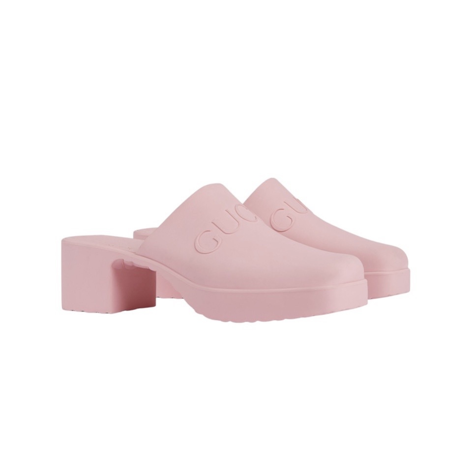 Gucci Shoes Open-Heel Bun Embossed Logo Chunky Heel Slide Sandal (Replica) - Ultra-Collectible