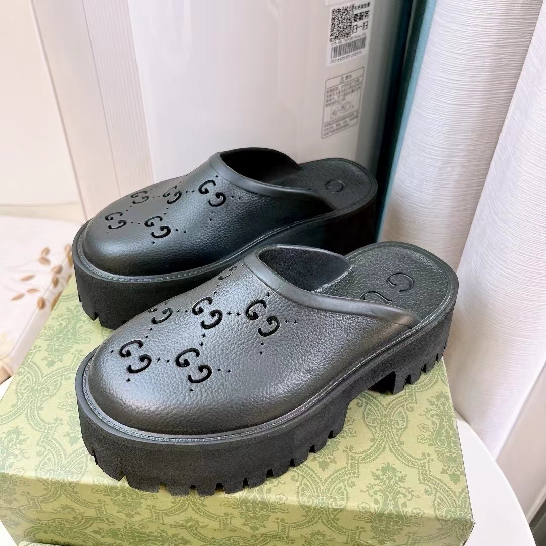 Gucci Shoes Hollow Double G Rubber Thick Slide Sandal (Replica) - Ultra-Collectible