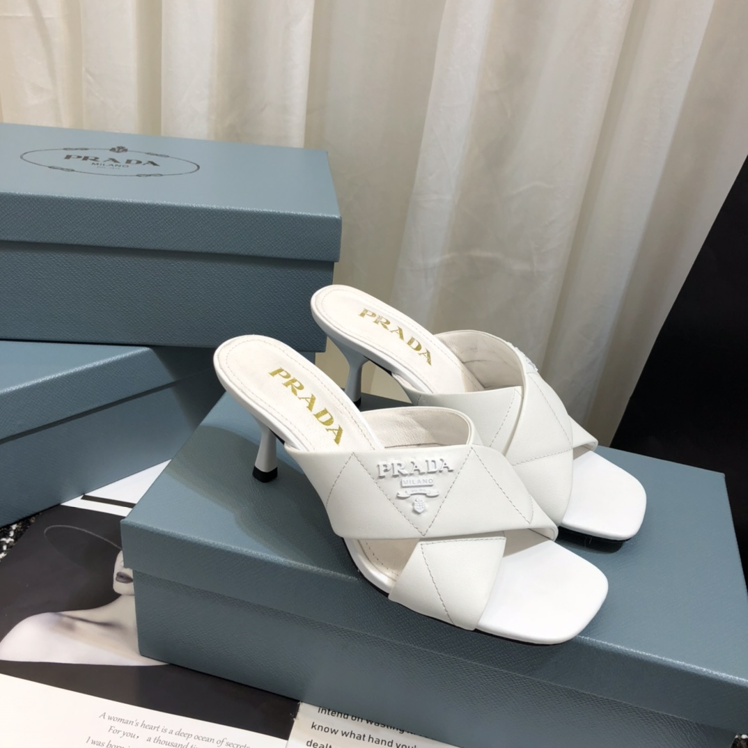 Prada  Leather Simple And Noble 6.5CM Slide Sandal (Replica) - Ultra-Collectible