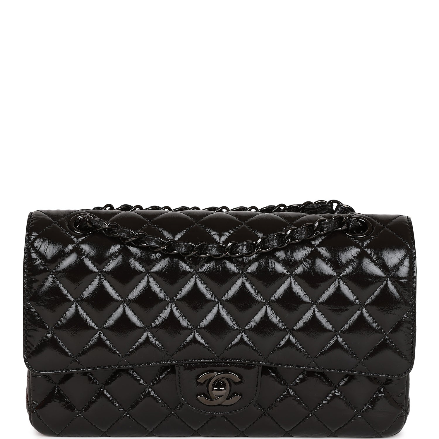 Chanel Shiny Crumpled Calfskin Quilted Medium Double Flap So Black (replica) - Ultra-Collectible