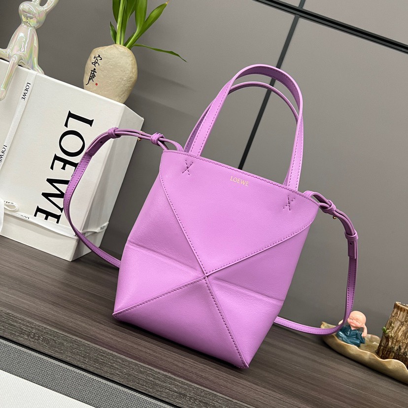 Loewe Mini Puzzle Fold Tote in shiny calfskin Purple(Replica) - Ultra-Collectible