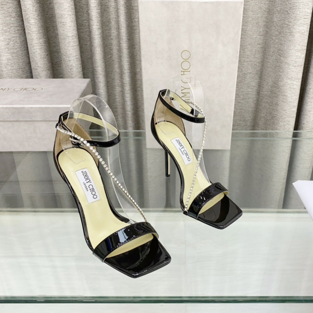 Jimmy Choo 10CM Fine Heel Leather Buckle Slide Sandal (Replica) - Ultra-Collectible