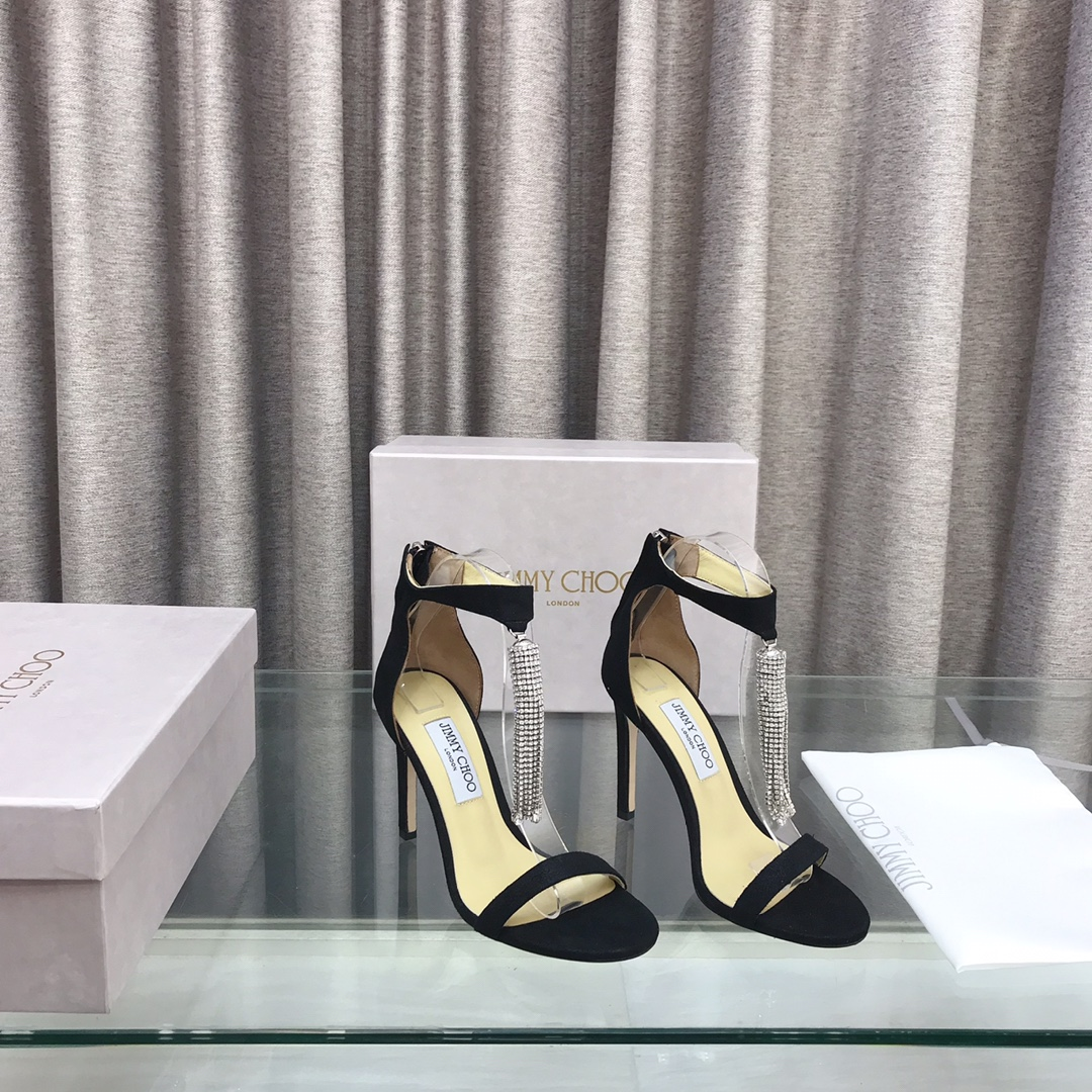 Jimmy Choo 10CM Fine Heel Velvet Black Slide Sandal (Replica) - Ultra-Collectible