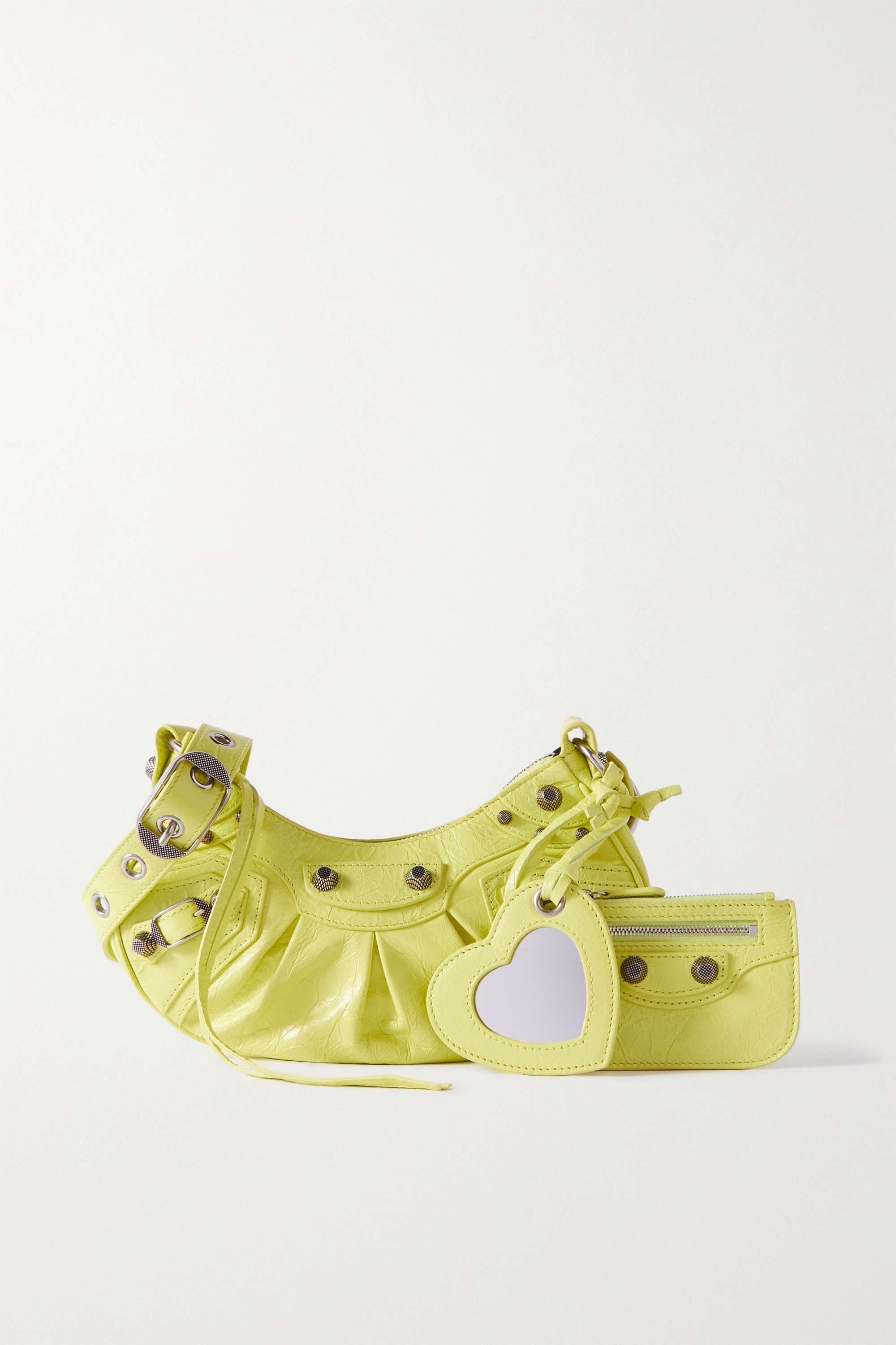 BALENCIAGA Le Cagole XS studded crinkled-leather shoulder bag yellow - Ultra-Collectible