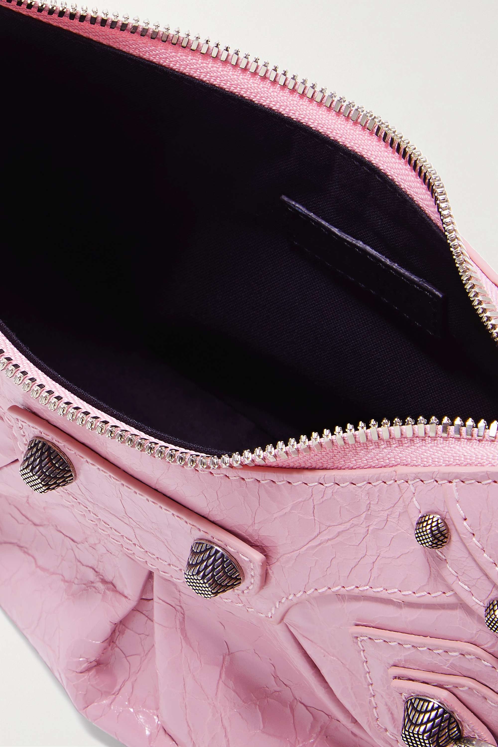 BALENCIAGA Le Cagole XS studded crinkled-leather shoulder bag pink - Ultra-Collectible