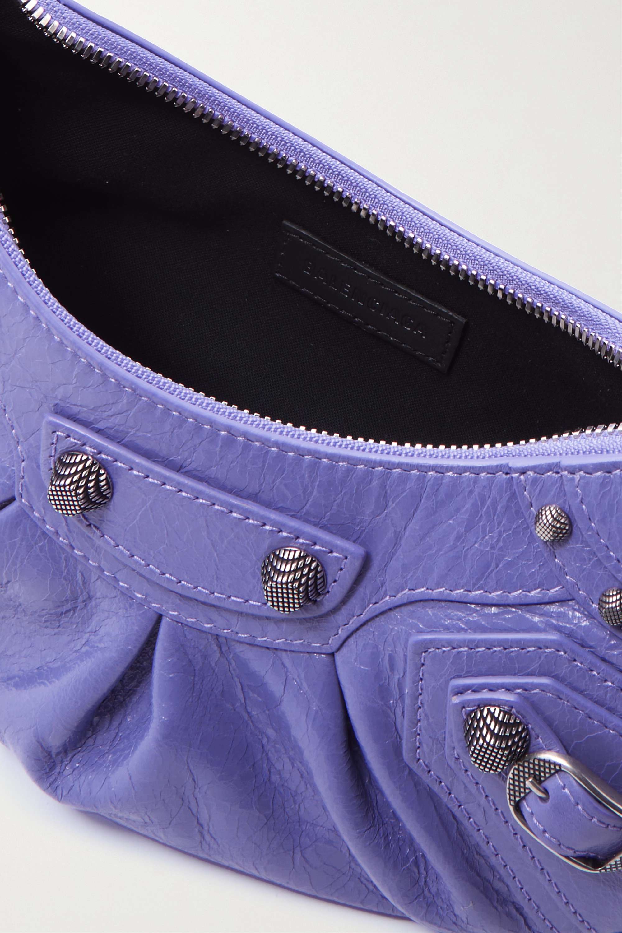 BALENCIAGA Le Cagole XS studded crinkled-leather shoulder bag purple - Ultra-Collectible