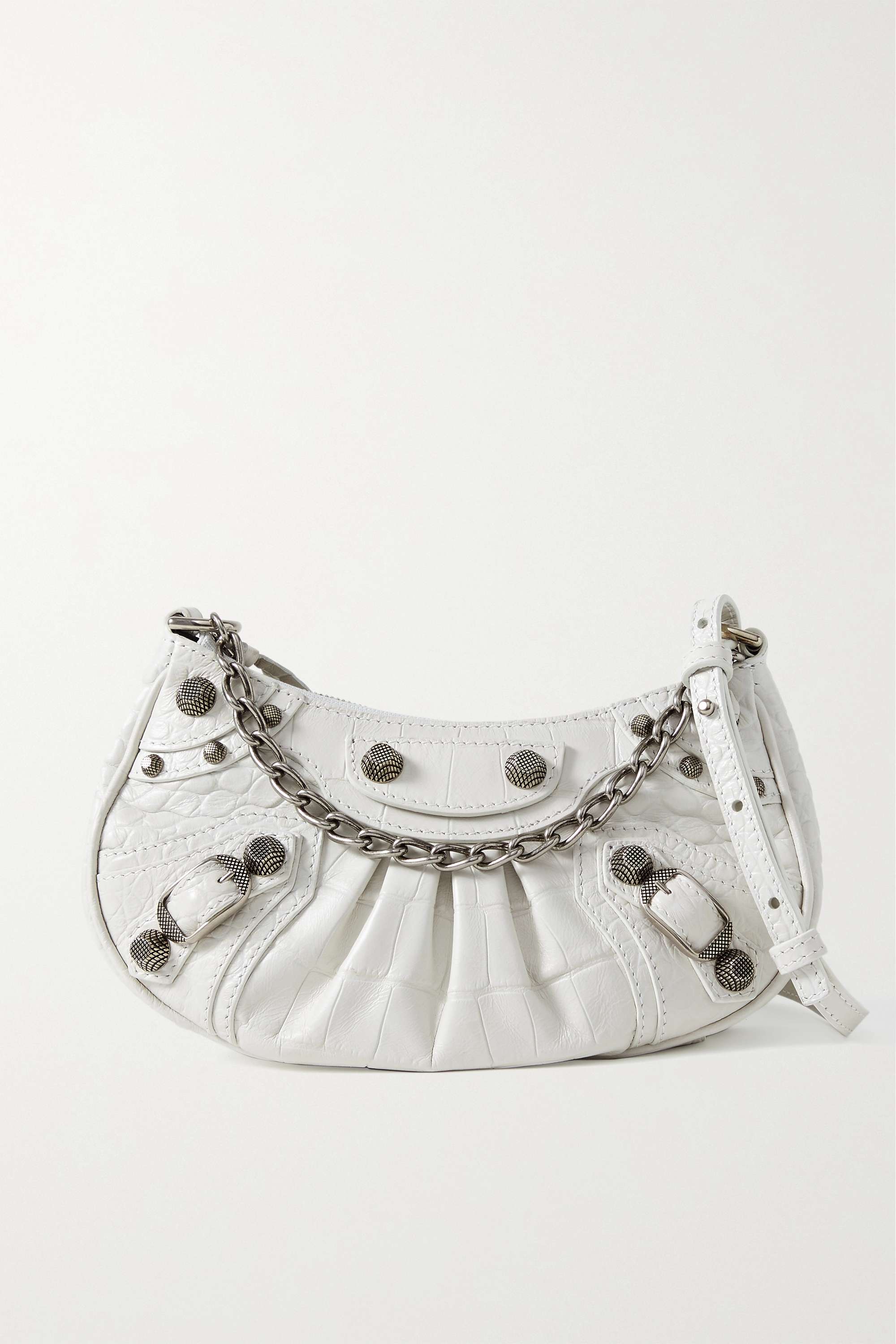 BALENCIAGA Le Cagole mini studded croc-effect leather shoulder bag white - Ultra-Collectible
