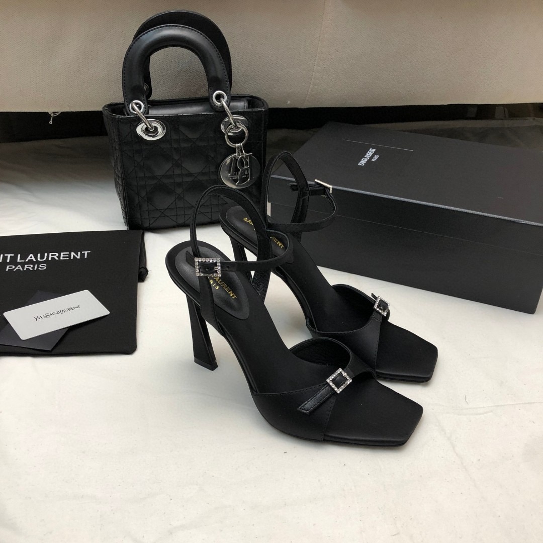 Saint Laurent YSL Silk Buckle Open Toe 10.5cm Slide Sandal (Replica) - Ultra-Collectible