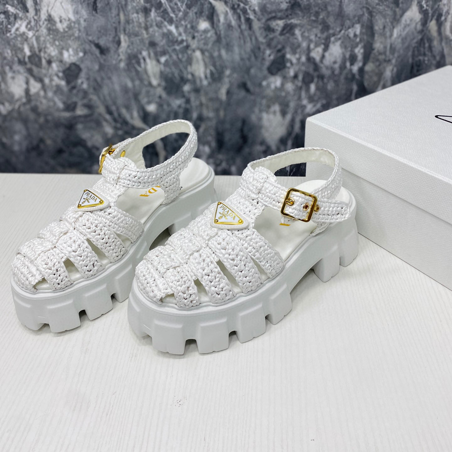 Prada Monolith Fabric Knit Buckle Slide  Sandal (Replica) - Ultra-Collectible