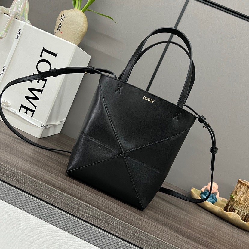 Loewe Puzzle Fold Tote in shiny calfskin Mini Black(Replica) - Ultra-Collectible