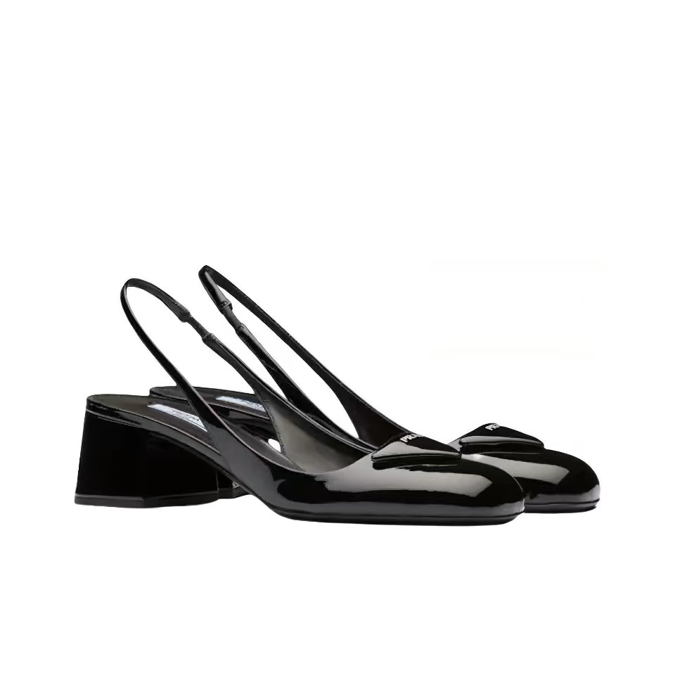 Prada Patent Leather Chunky Heel Slide Sandal (Replica) - Ultra-Collectible