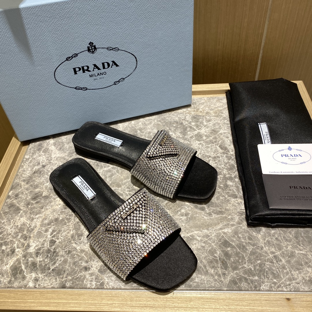 Prada Flat Bottom Band Drill Slide Sandal (Replica) - Ultra-Collectible