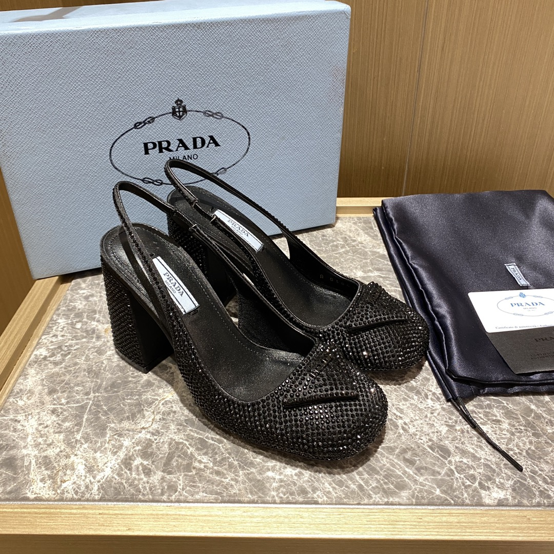 Prada  Thick Heel With Drill Slide Sandal (Replica) - Ultra-Collectible