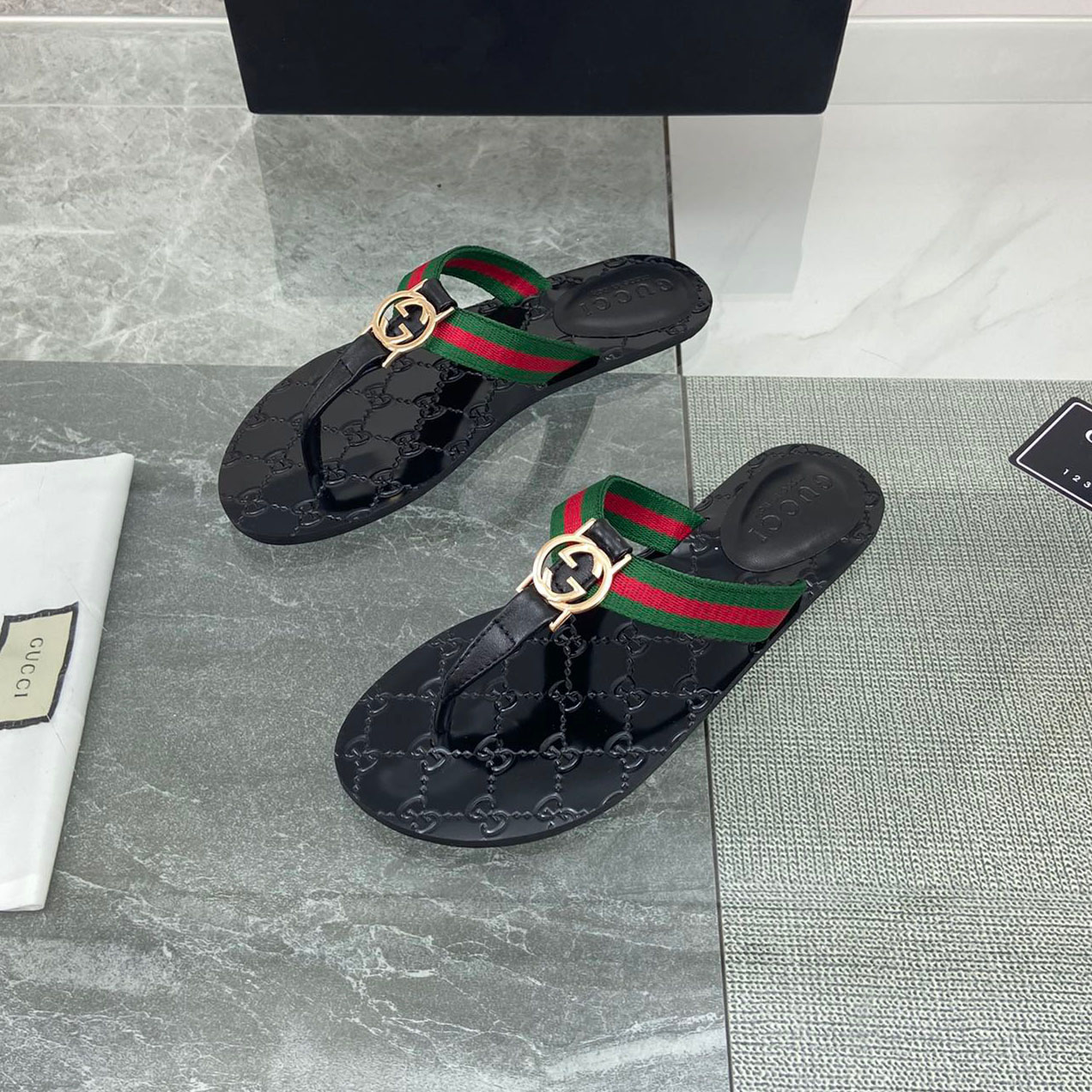 Gucci GG THONG WEB SANDAL Flip Flop Slide 612138 (Replica) - Ultra-Collectible