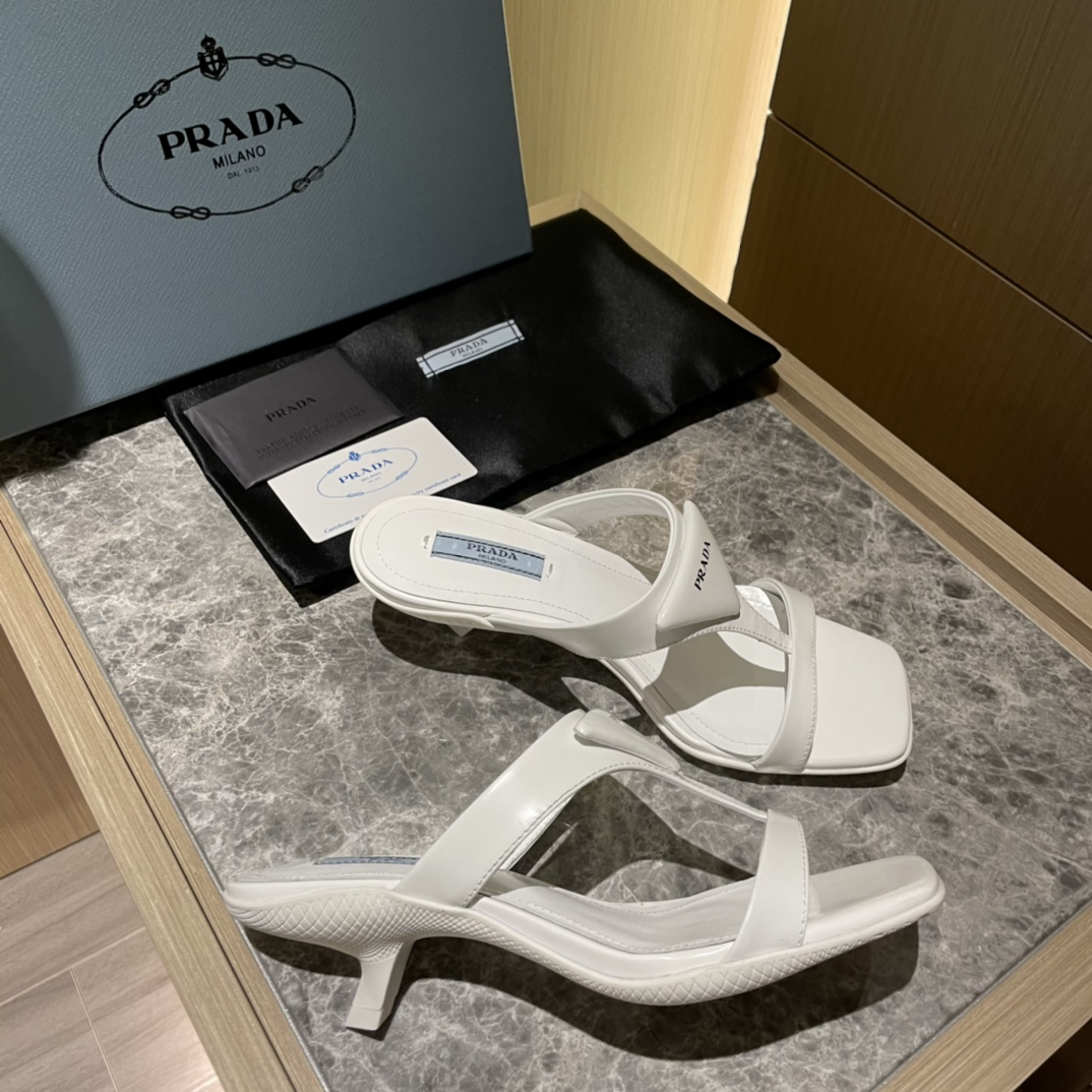 Prada  Polished Leather Sandals Slide  (Replica) - Ultra-Collectible