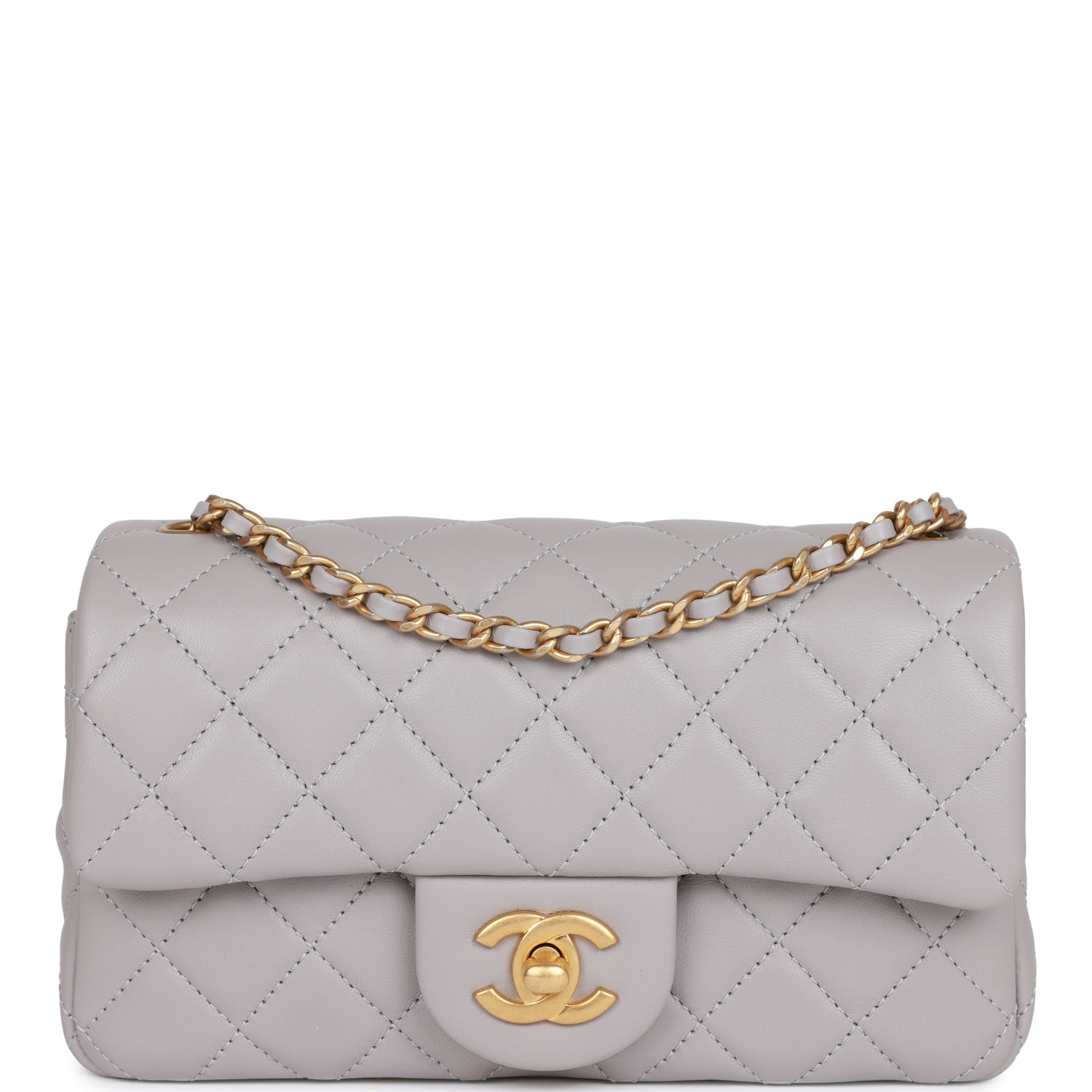 Chanel Classic Flag Bag Pearl Crush Mini Rectangular Flap Bag Light Grey   Antique Gold Hardware - Ultra-Collectible