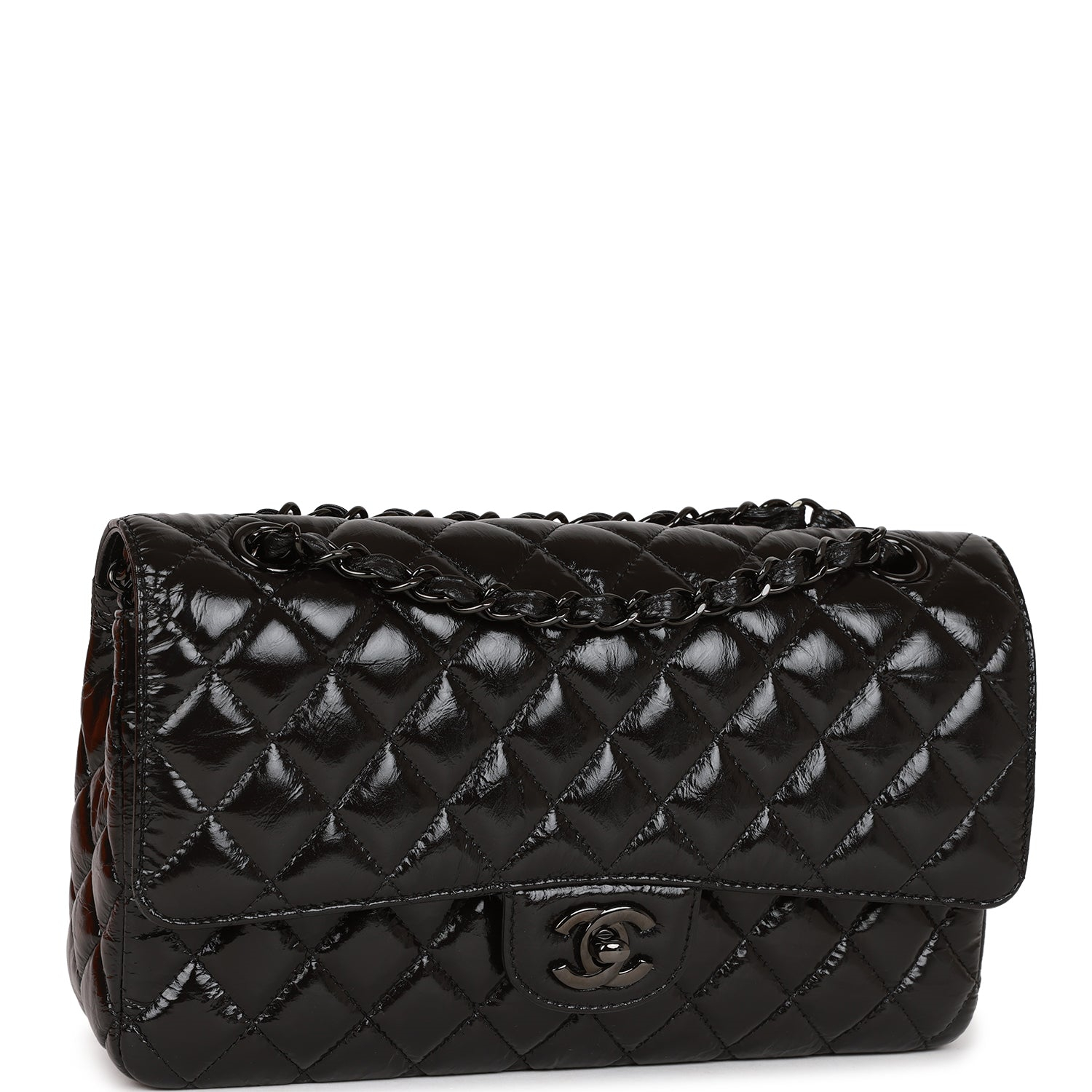Chanel Shiny Crumpled Calfskin Quilted Medium Double Flap So Black (replica) - Ultra-Collectible