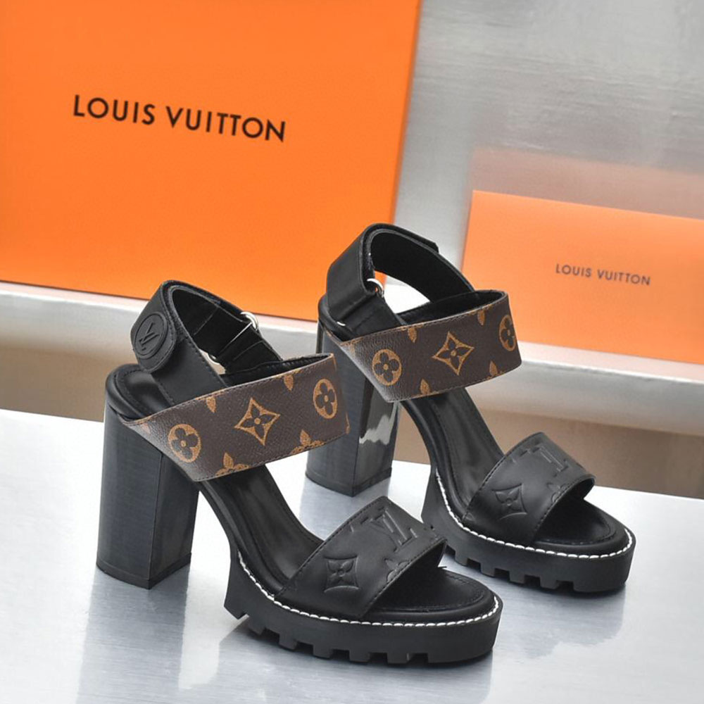 Louis Vuitton LV Leather Chunky Heel Velcro Slide Sandal (Replica) - Ultra-Collectible