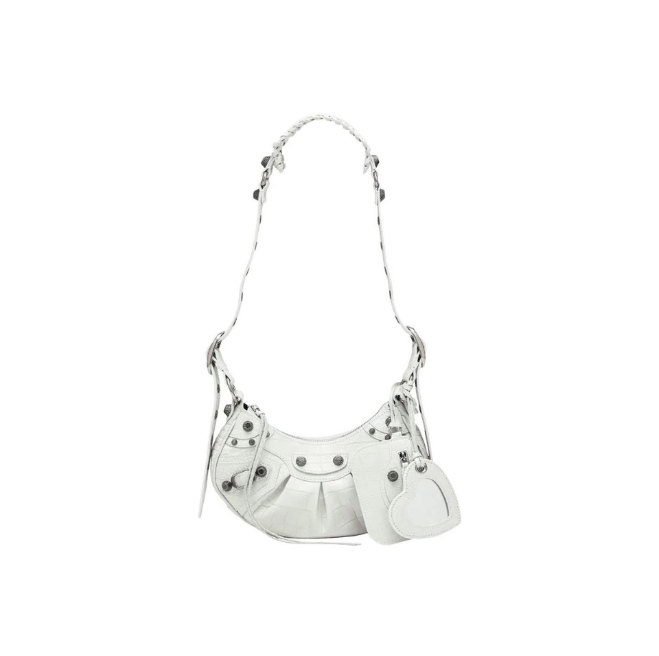 BALENCIAGA Le Cagole XS studded crinkled-leather shoulder bag White(Replica) - Ultra-Collectible