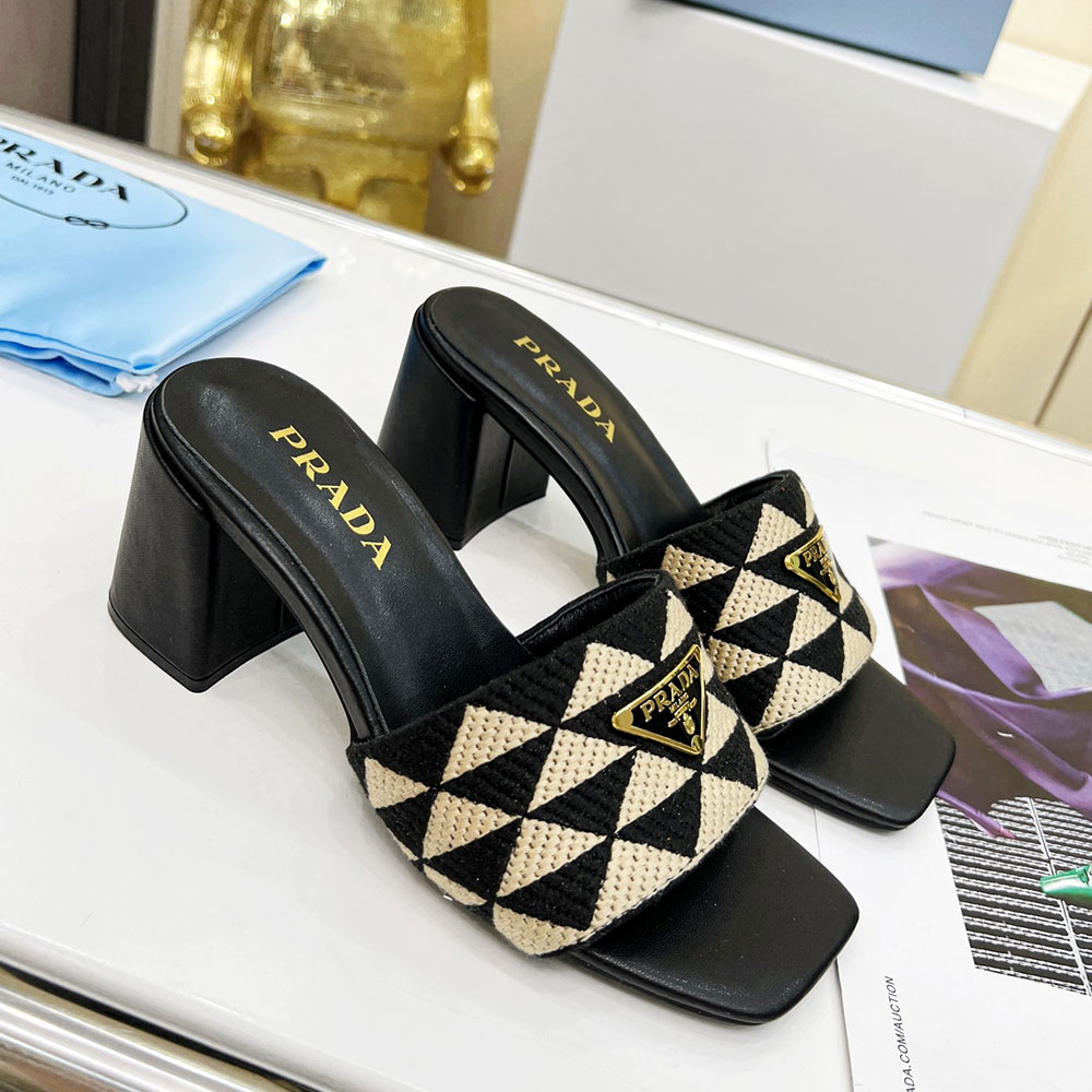 Prada Fabric Chunky Heels Sandals Slide (Replica) - Ultra-Collectible