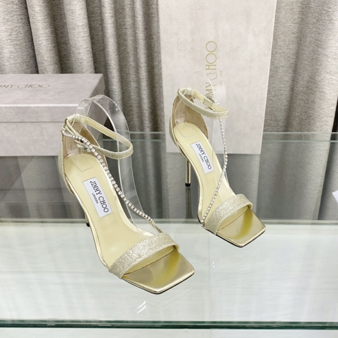 Jimmy Choo 10CM Fine Heel Leather Buckle Slide Sandal (Replica) - Ultra-Collectible