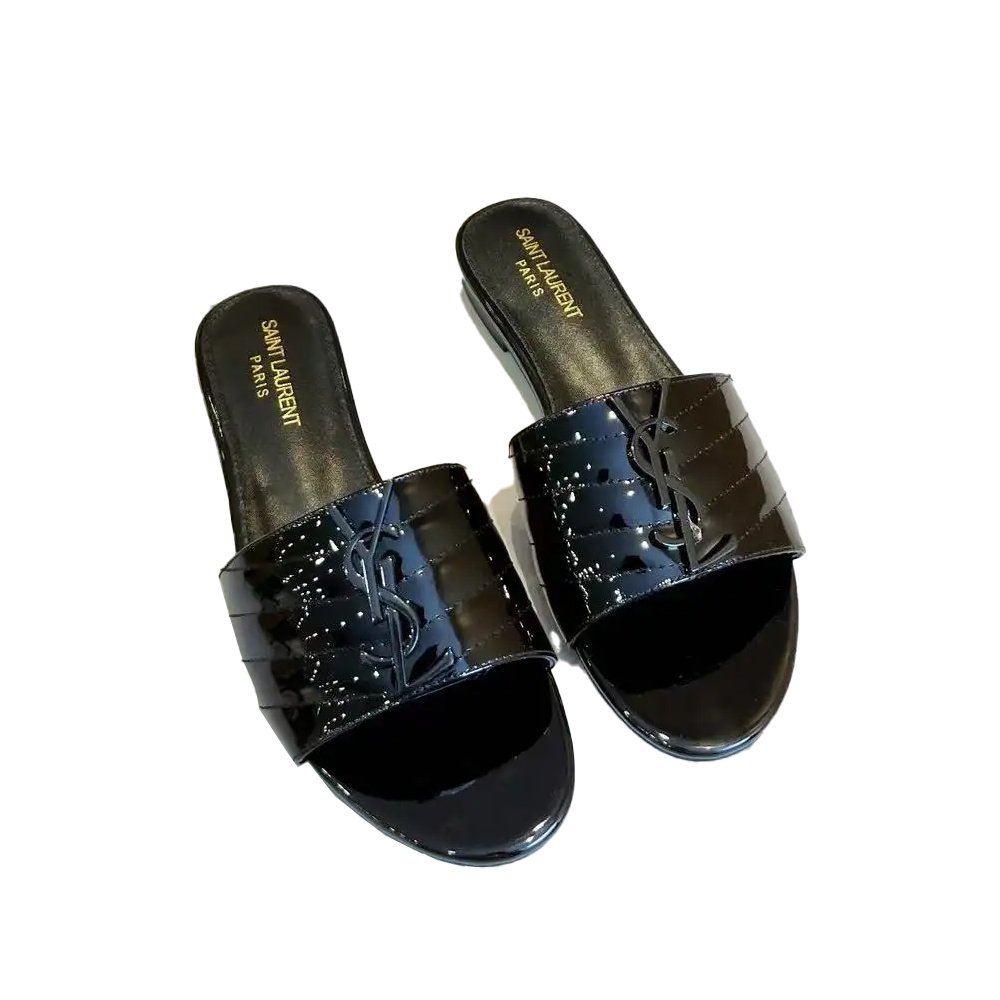 YSL Saint Laurent Black Label Slippers Patent Leather (Replica) - Ultra-Collectible