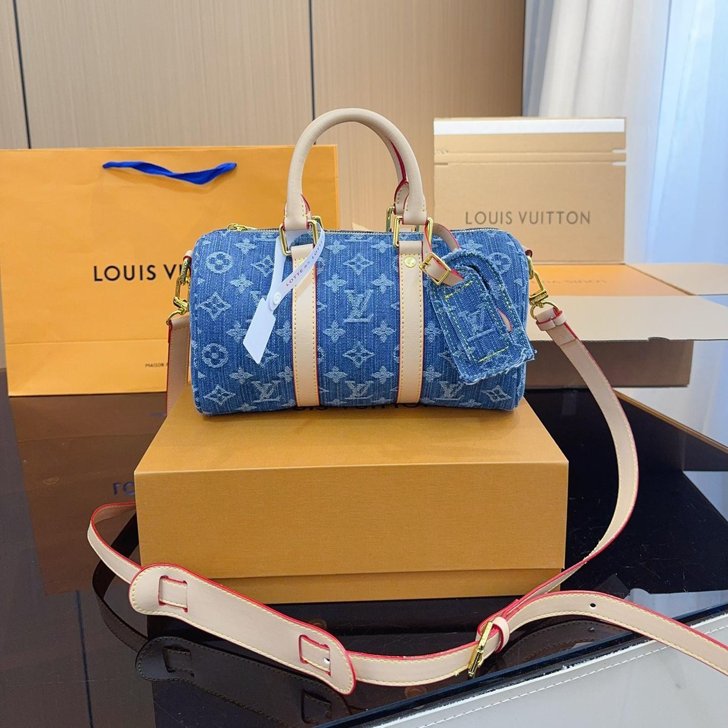 Louis Vuitton LV Keepall 25 Denim Handbag(Replica) - Ultra-Collectible