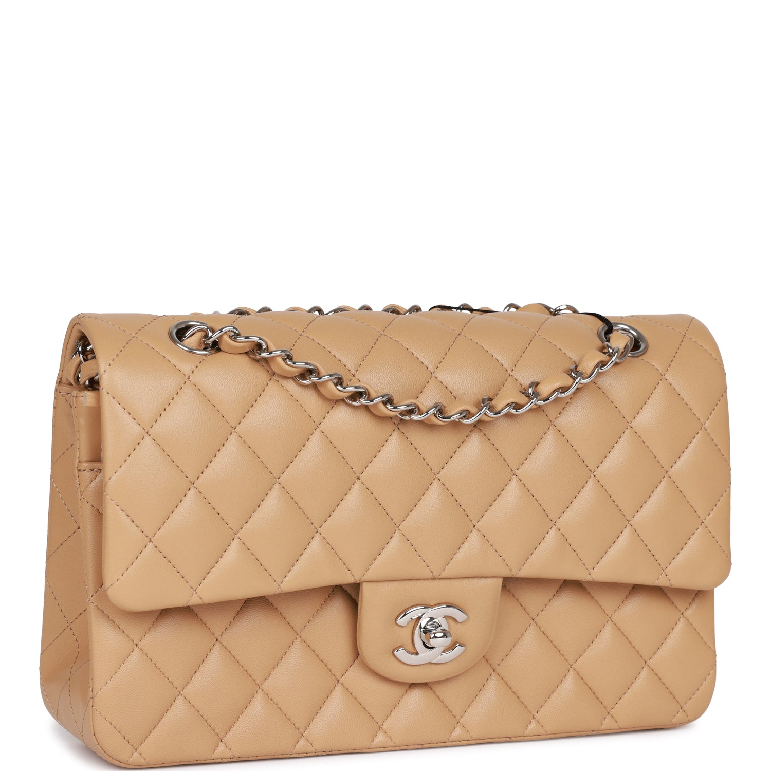 Chanel Classic Flag Bag Medium Classic Double Flap Bag Beige   Silver Hardware - Ultra-Collectible
