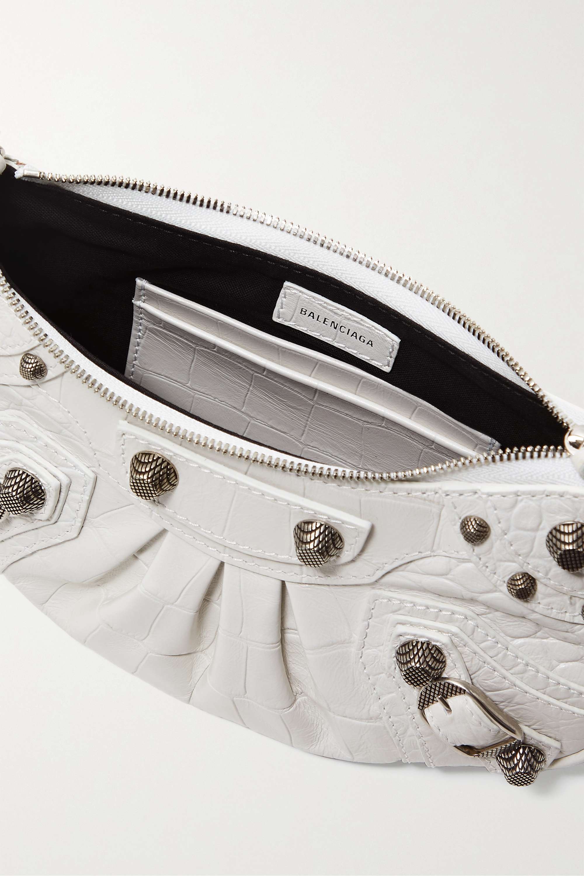 BALENCIAGA Le Cagole mini studded croc-effect leather shoulder bag white - Ultra-Collectible