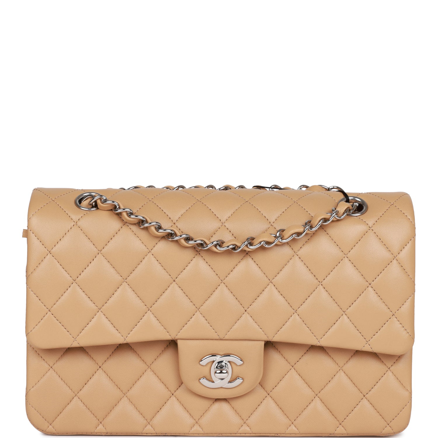 Chanel Classic Flag Bag Medium Classic Double Flap Bag Beige   Silver Hardware - Ultra-Collectible
